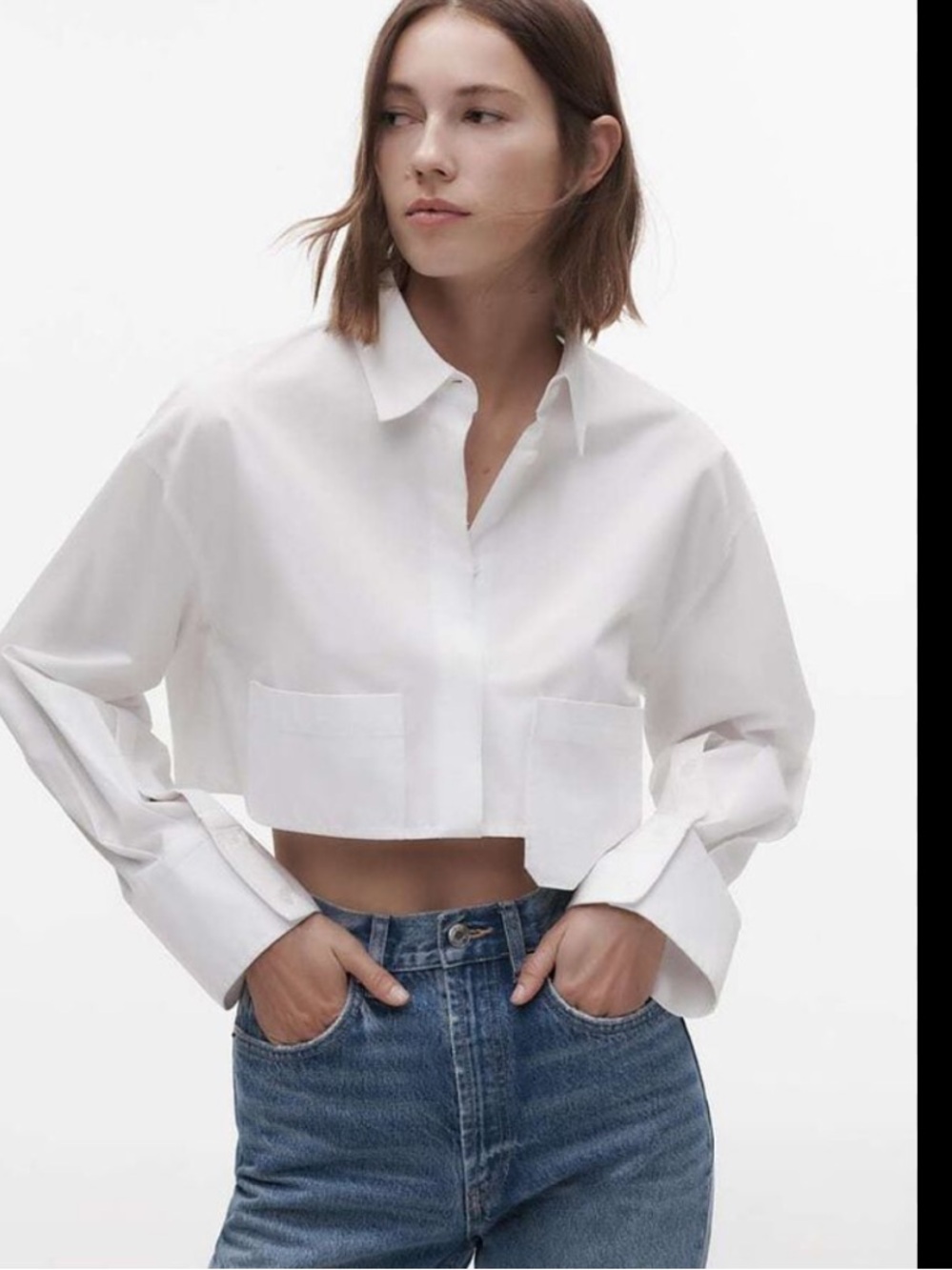 ZARA WHITE CROP BUTTON DOWN TOP